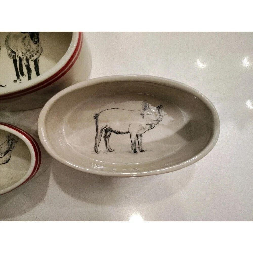 Creative Co-op M Chad Barrett Sheep Pig Rooster Bowl Farmhouse Nesting Ramekins
